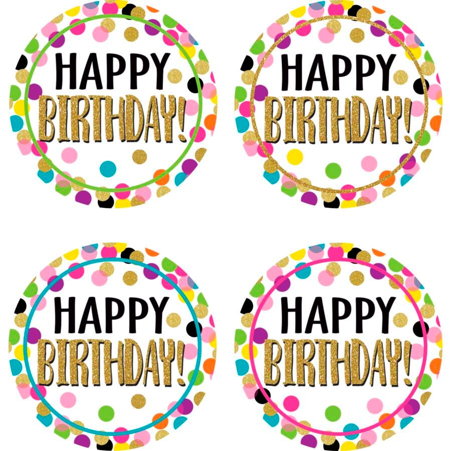 Teacher Created Resources Confetti Happy Birthday Wear 'Em Badges, Item Number 2021049
